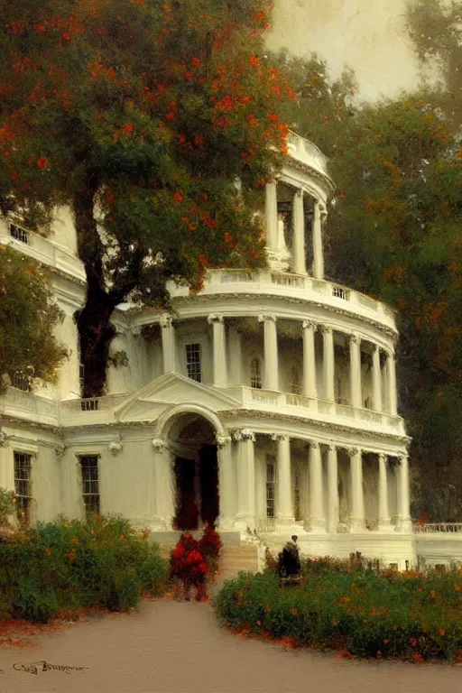 Image similar to White house, painting by Gaston Bussiere, Craig Mullins