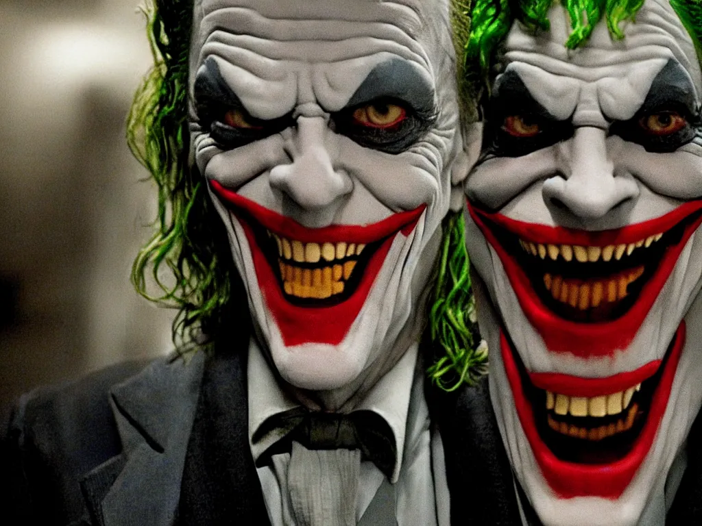 Image similar to film still of christopher lloyd as the joker in the dark knight ( 2 0 0 8 ) movie