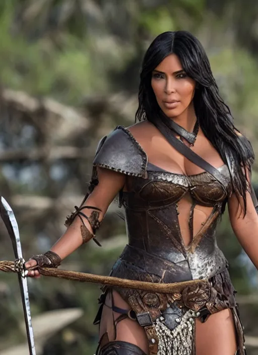 Image similar to movie still of kim kardashian as xena