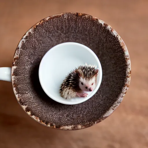 Image similar to baby hedgehog in a teacup, photography, minimalistic, 8 k