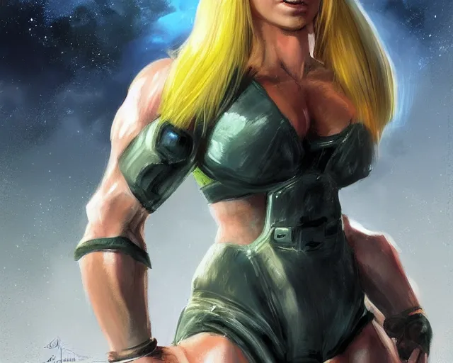 Prompt: portrait of samus aran as a very attractive happy female bodybuilder atompunk princess, elegant, fantasy, hd shot, digital portrait, beautiful, artstation, comic style, by artgerm, guy denning, jakub rozalski, magali villeneuve and charlie bowater