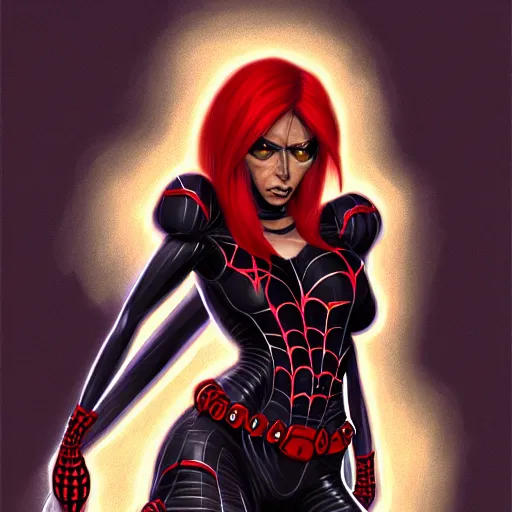 Prompt: female furry anthro fursona black widow with 8 spiderlegs on her back. The mood is weird and menacing. dungeons and dragons portrait. highly detailed, digital painting, artstation, concept art, sharp focus, illustration, art by Josh kirby and John romita jr and moebius