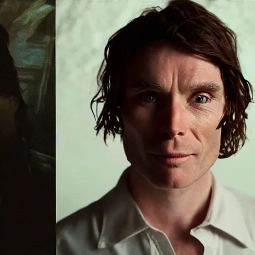 Image similar to Cillian Murphy as Fitz from the Fitz and the Fool books, with Night Eyes the wolf:: hyper realistic, cinematic lighting, photo realism