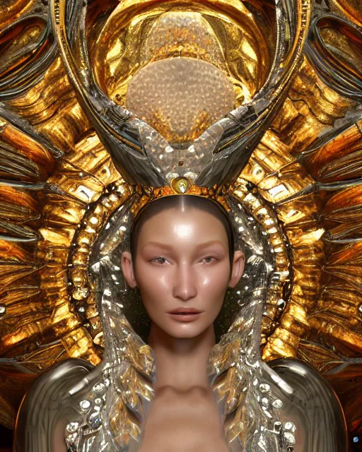 Image similar to a highly detailed metahuman 4 k close up render of an alien goddess bella hadid monument renaissance in iris van herpen dress schiaparelli in diamonds crystals swarovski and jewelry iridescent in style of alphonse mucha gustav klimt trending on artstation made in unreal engine 4