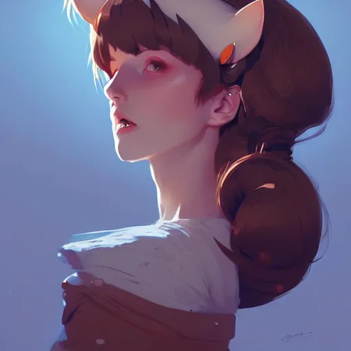 Image similar to beautiful artistic - wave highly detailed portrait female, with cat ears, long red hair, by atey ghailan, by greg rutkowski, by greg tocchini, by james gilleard, by joe fenton, by kaethe butcher, dynamic lighting, gradient light blue, brown, blonde cream and white color scheme, grunge aesthetic