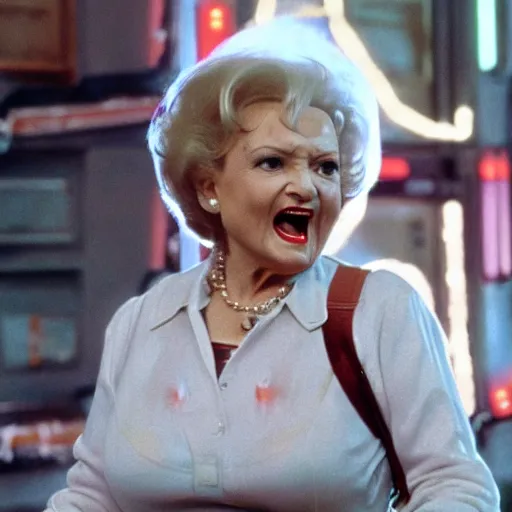 Image similar to stunning awe inspiring betty white as a ghostbuster in the movie ghostbusters, movie still 8 k hdr atmospheric lighting