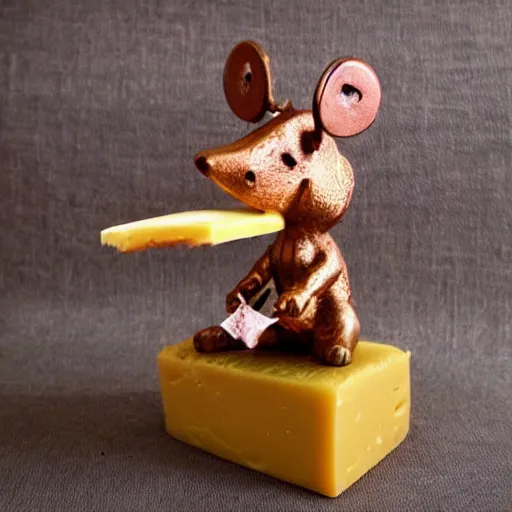 Image similar to dino mouse, guarding golden cheese, steampunk