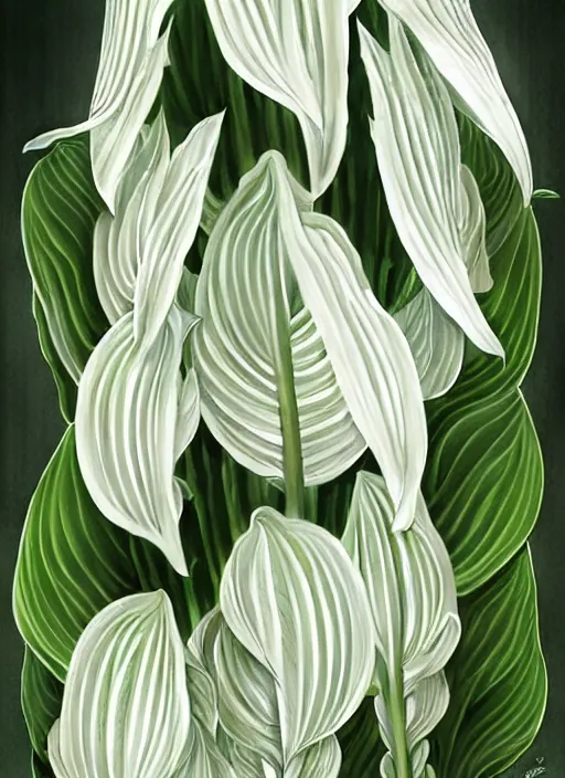 Image similar to perfectly detailed hosta plants and flowers!! blessed by nature with ever - increasing physical mental perfection, symmetrical! intricate, sensual features, highly detailed, biblical divine holy perfection!! digital painting, artstation, concept art, smooth, sharp focus, illustration, art by artgerm and greg rutkowski and alphonse mucha