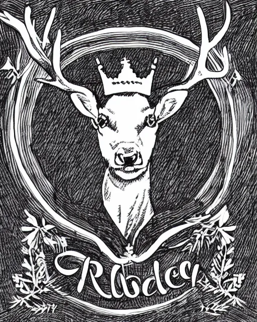 Image similar to logo, stag wearing a crown, line art