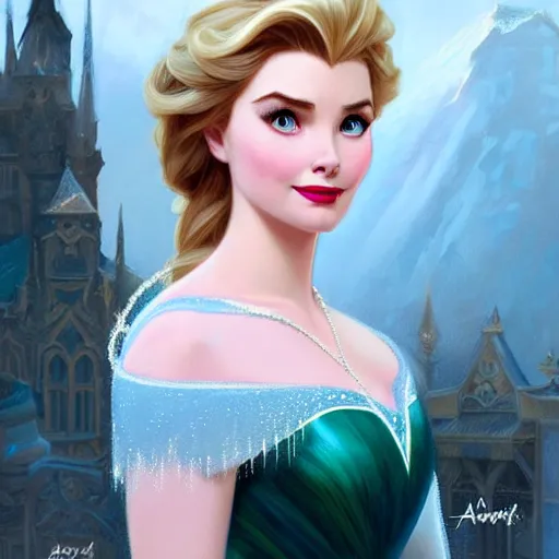 Image similar to Brunette Grace Kelly as Elsa from Frozen, western, D&D, fantasy, intricate, elegant, highly detailed, digital painting, artstation, concept art, matte, sharp focus, illustration, art by Artgerm and Greg Rutkowski and Alphonse Mucha