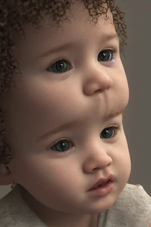 Prompt: hyper - realistic photo of cute baby with curly hair, photorealism, portrait photography, volumetric lighting, insanely detailed, artstation, 4 k, 8 k