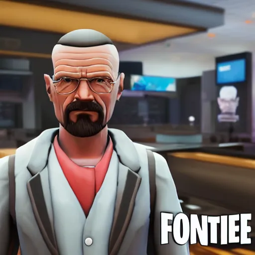 Image similar to walter white in fortnite lobby 3 d avatar skin