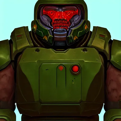 Image similar to portrait of doomguy from game doom, highly detailed, 8 k render centered, digital painting