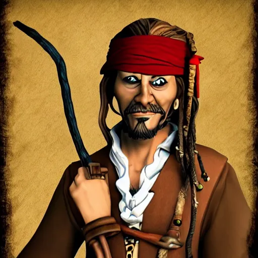 Image similar to Guybrush Threepwood from Monkey Island as Jack Sparrow