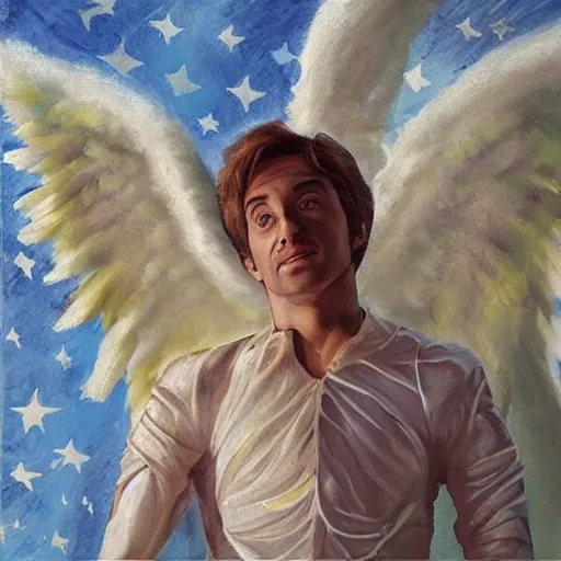 Prompt: piero angela as an angel in the sky, art by artgerma