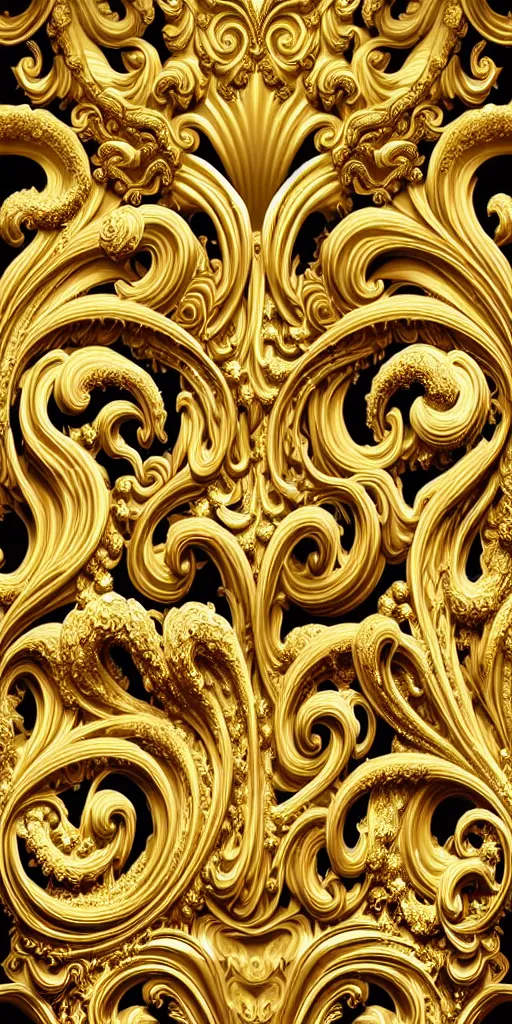 Image similar to the source of future growth dramatic, elaborate emotive Golden Baroque and Rococo styles to emphasise beauty as a transcendental, seamless pattern, symmetrical, large motifs, Palace of Versailles, 8k image, supersharp, spirals and swirls in rococo style, cartouches, white smoke, rainbow syrup splashing and flowing, Gold black and rainbow colors, perfect symmetry, High Definition, photorealistic, masterpiece, 3D, no blur, sharp focus, photorealistic, insanely detailed and intricate, cinematic lighting, Octane render, epic scene, 8K
