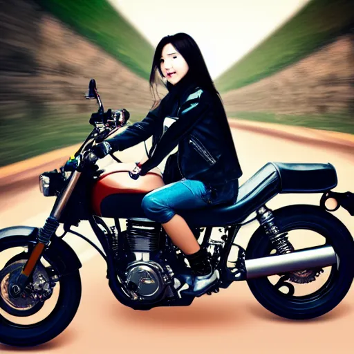 Prompt: Kpop girl riding a motorcycle, 4k photography