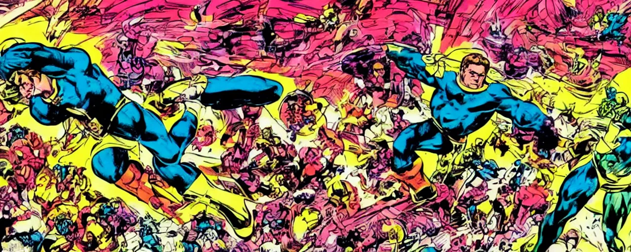 Image similar to jack kirby cosmic eternals epic scale, strong lines.