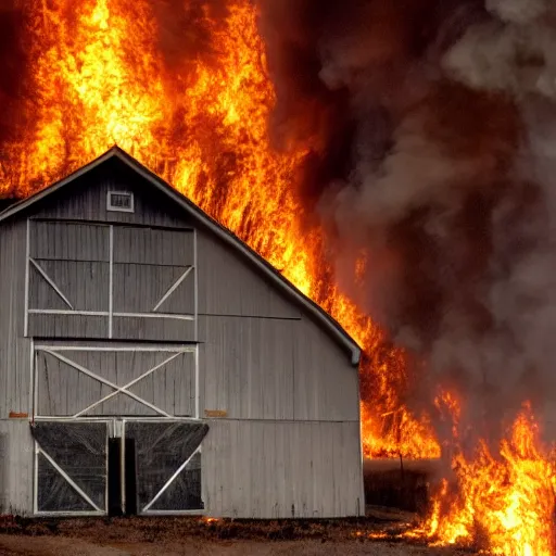 Image similar to a large Barn on fire in the stlye of 8k award winning photo
