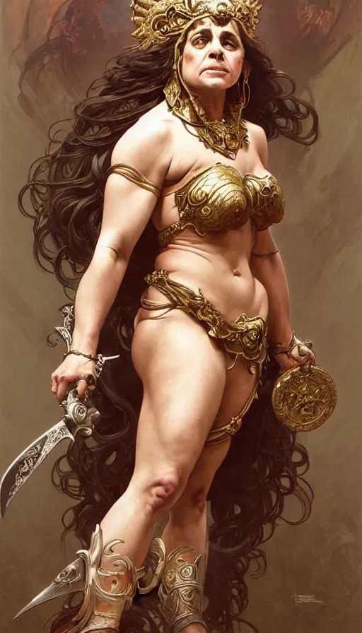 Image similar to danny devito as the roman goddess of chaos!! intricate elegant, highly detailed, digital painting, artstation, concept art, smooth, sharp focus, illustration, art by ( ( ( artgerm ) ) ) and greg rutkowski! and ( ( alphonse mucha ) ), heavily influenced by frank frazetta and boris vallejo, sword and sorcery