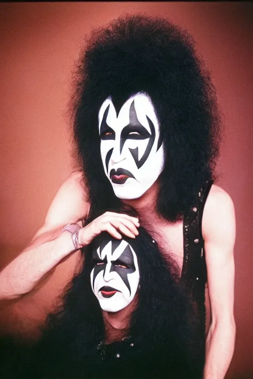 Image similar to portrait of lost member of rock band Kiss, 1975, 35mm lens, grainy