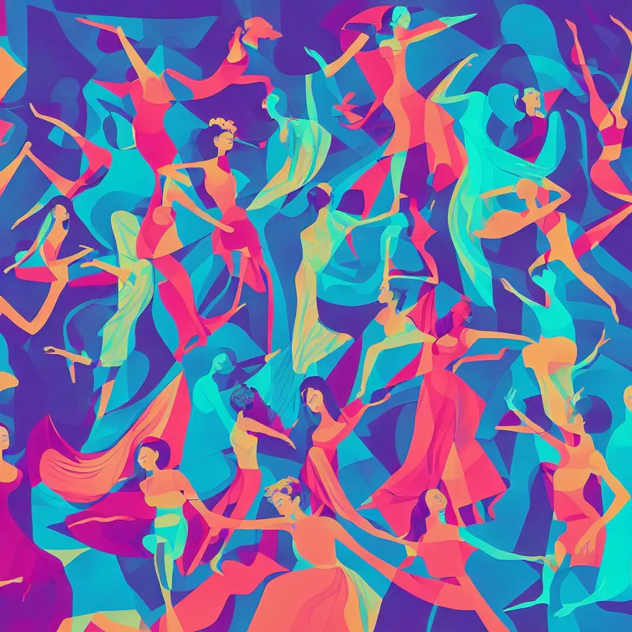 Image similar to album cover design depicting beautiful dancing women, by Jonathan Zawada, digital art