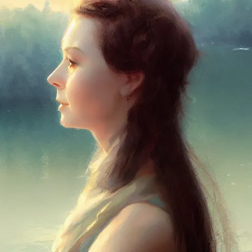 Image similar to a closeup portrait of a young vivian leigh, dramatic light, lake background, painted by stanley lau, painted by greg rutkowski, painted by stanley artgerm, digital art, trending on artstation