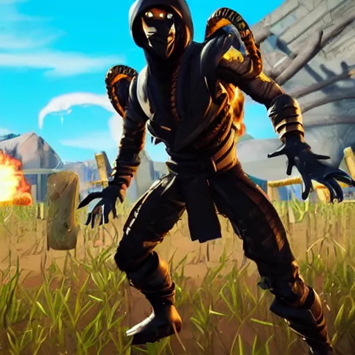 Prompt: Scorpion from Mortal Kombat in Fortnite