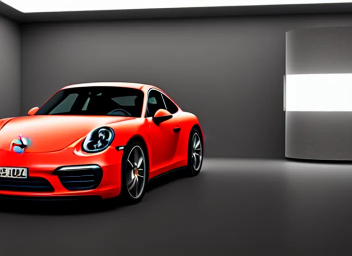 Image similar to Porsche designed by Apple, studio light, octane render