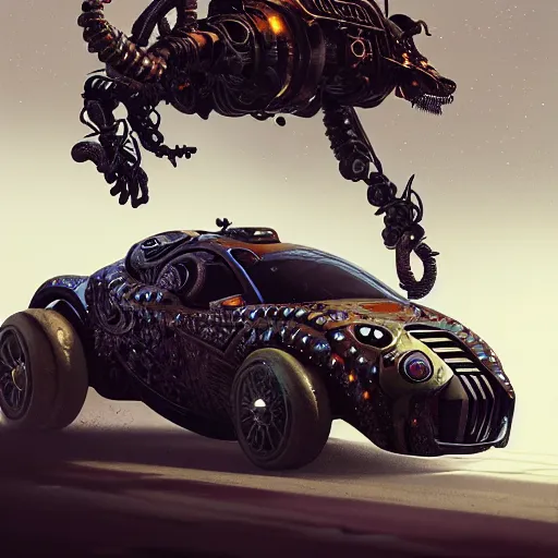 Image similar to cyborg supercar slick, animal : by michal karcz, daniel merriam, victo ngai and guillermo del toro : ornate, dynamic, particulate, intricate, elegant, highly detailed, centered, artstation, smooth, sharp focus, octane render