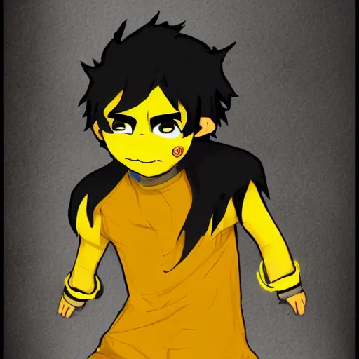 Prompt: karkat vantas, detailed art, gray skin, yellow eyes, yellow horns