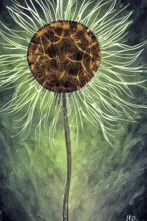 Image similar to an alien dandelion hybrid, highly detailed, digital art, sharp focus, trending on art station, anime art style