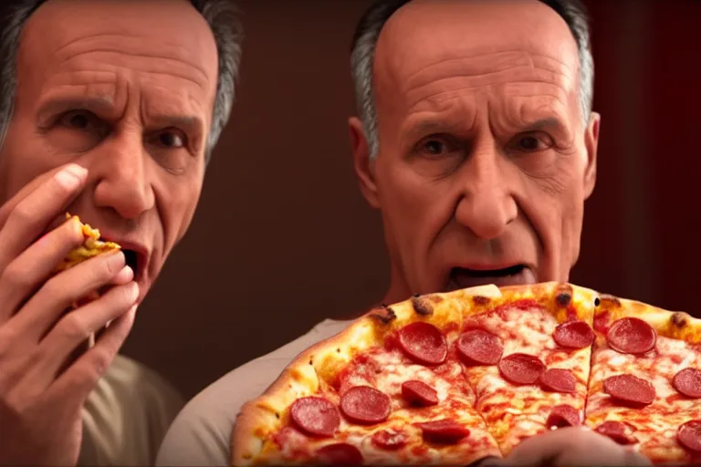 Image similar to Julius Caesar eating a slice of pizza from Little Caesars, cinematic, soft lighting, 4k