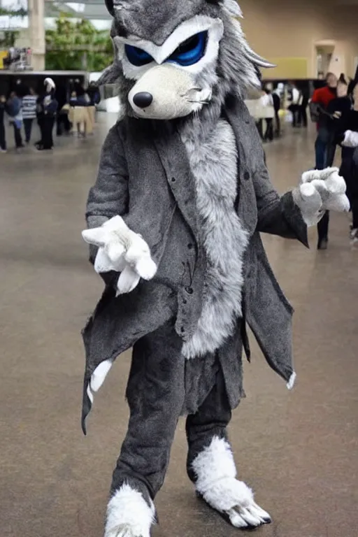 Image similar to an anthropomorphic wolf, fursuit!!!!, cosplay