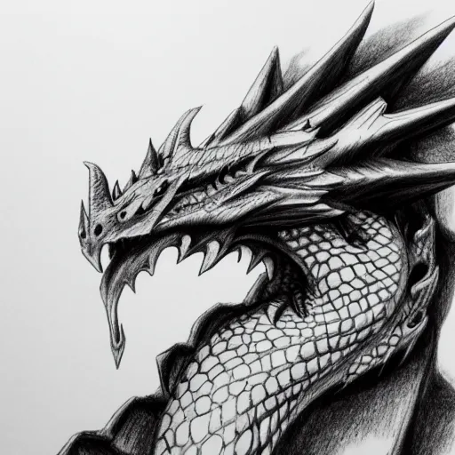 Image similar to epic dragon on a mountain drawing on paper, pencil drawing, extremly detailed, photorealistic, global illumination