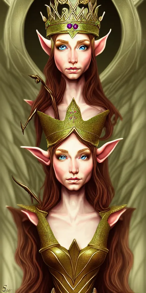 Image similar to an elf queen, digital art, highly detailed, elegant, art by serafleur.