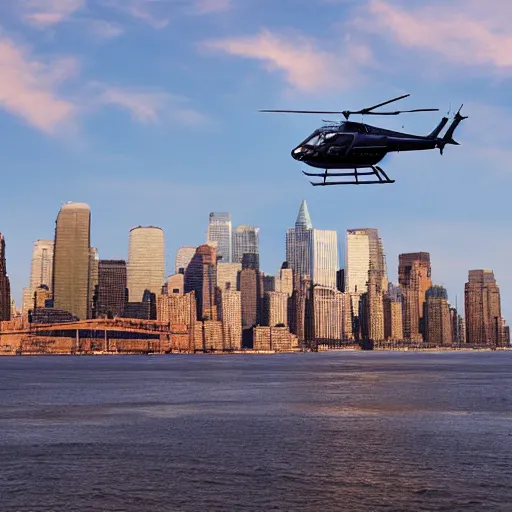 Image similar to photograph of a helicopter taking off over the hudson river HD 4k