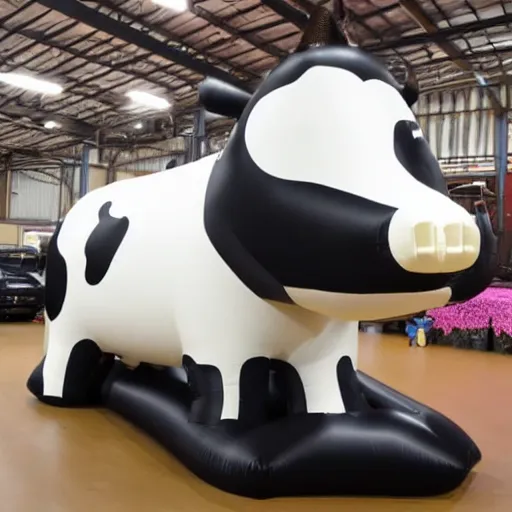 Prompt: an inflatable cow made of rubber