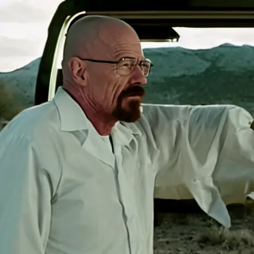 Image similar to film still of walter white carrying a bodybag into an old rv on the tv show breaking bad, cinematic, 4k