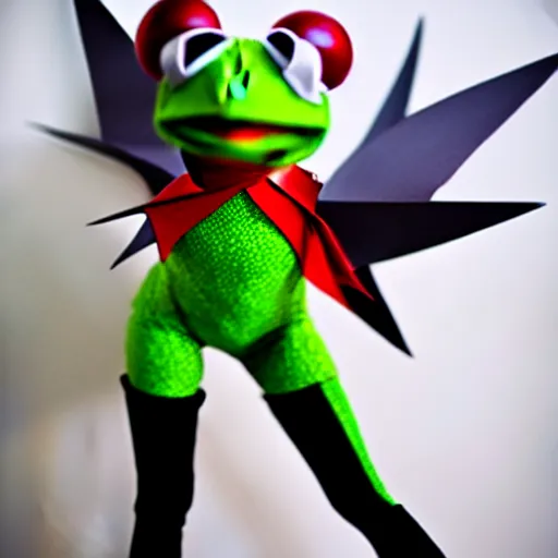 Image similar to kermit the frog as ragyo kiryuin from kill la kill, anime