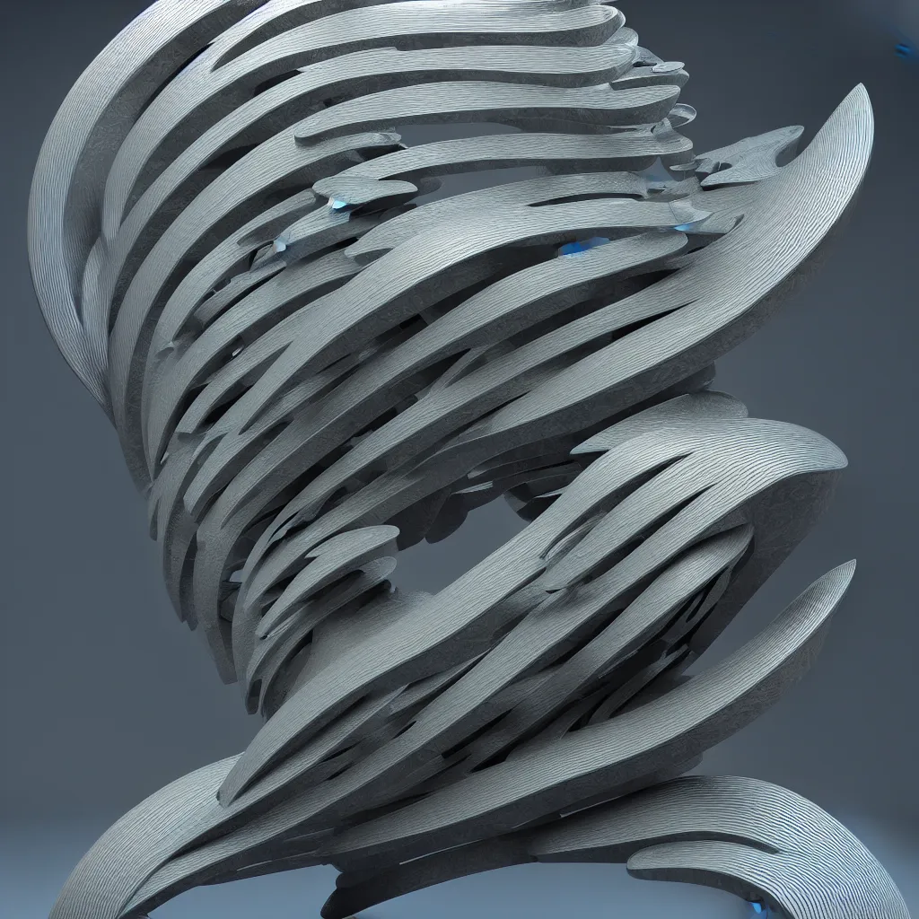 Image similar to 3 d render of an organic sculpture, waves and steps, chrometype, liquid metal, neotribal, raytraced, volumetric lightning, 8 k, by zhelong xu and innate studio