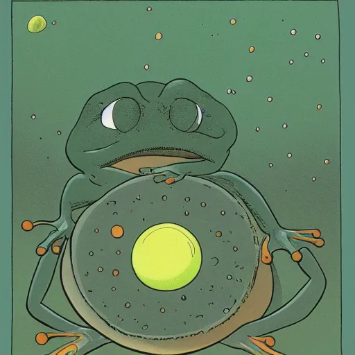 Image similar to frog with 3 eyes ponders nature of the solar system by moebius