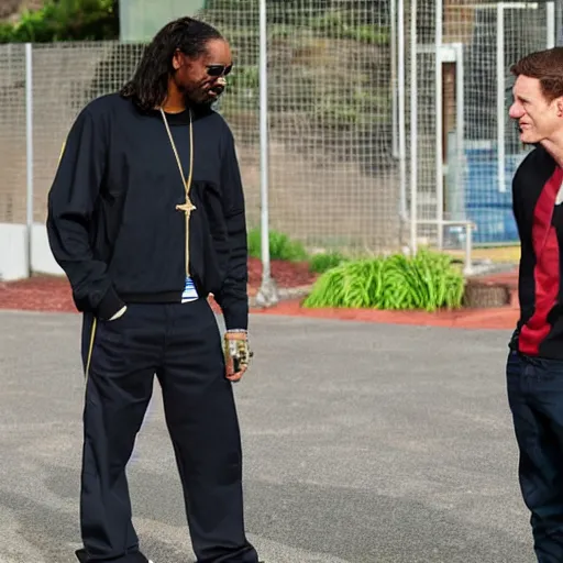 Prompt: Snoop Dogg meeting Chris Warner on the set of Shortland Street