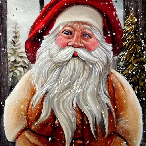 Image similar to portrait painting of scandinavian gnome in barn, winter clothes, very very very very very beautiful christmas art, wood and hay, masterpiece, realistic and detailed