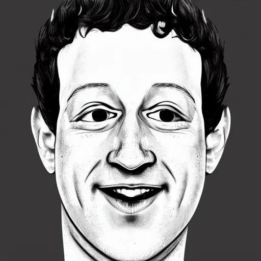 Image similar to a caricature portrait of Mark Zuckerberg drawn by Mahesh Nambiar