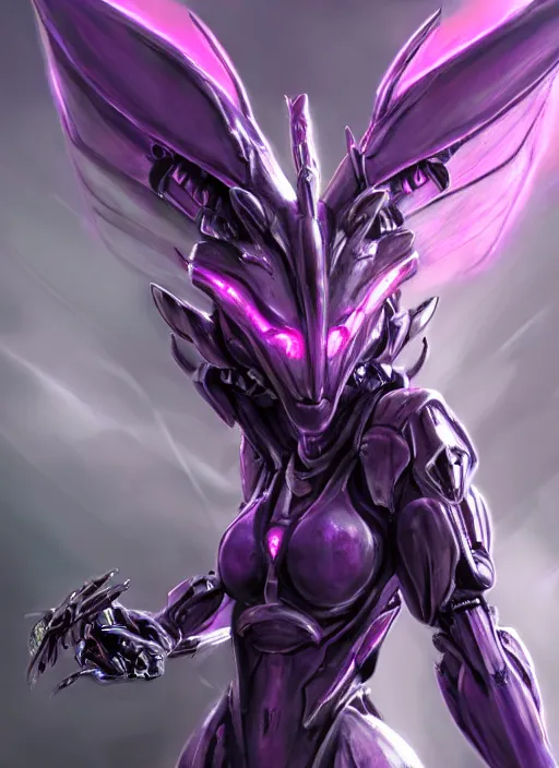 Image similar to cinematic goddess close shot, cosmic size beautiful stunning elegant hot giant robot mecha female dragon, sharp cyborg dragon head, metal ears, led glowing purple eyes, smooth fuschia skin, smooth silver armor, in space, epic proportions, macro, epic size, epic scale, furry art, dragon art, giantess art, warframe fanart, furaffinity, octane