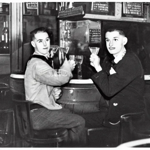 Image similar to gay couple on a bar in paris, 4 0 s, photograph