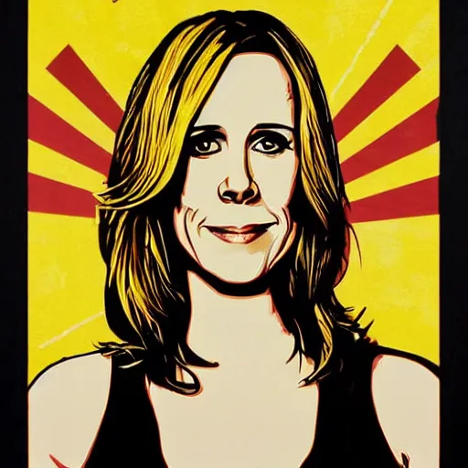 Prompt: kristen wiig poster by shepard fairey