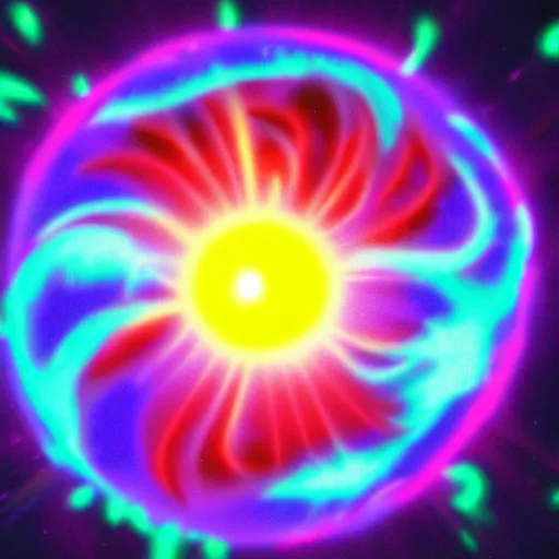 Image similar to neon colored nuclear explosion.