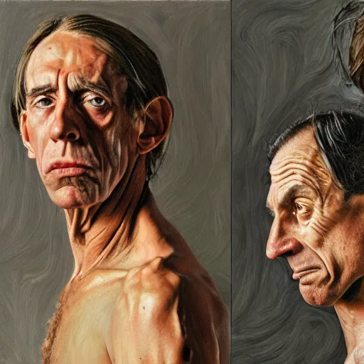 Prompt: high quality high detail painting by lucian freud, hd, iggy pop portrait, dramatic lighting